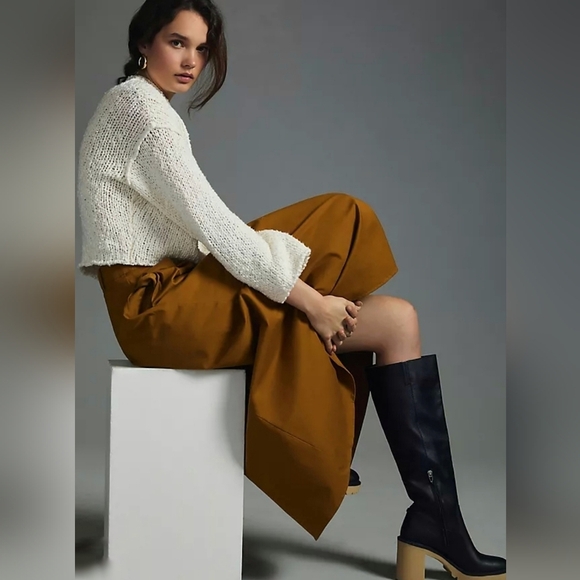 Anthropologie A-Line Maxi Skirt Size 0 Pleated Acorn Chestnut Boho Minimalist - Picture 3 of 16